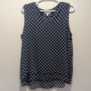Cristina B Blouse Size XXL Blue White Geometric Print Sleeveless Double Layer